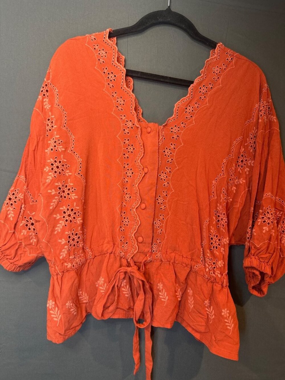 Women 4 ASOS Orange Eyelet Embroidered Peplum Blouse 100% Viscose Boho Cottageco